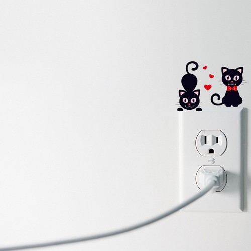 Black cartoon cat switch - black,